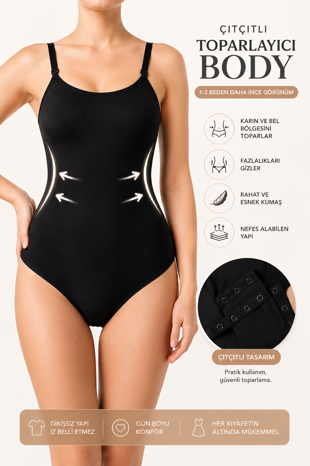 Karın ve Bel Toparlayıcı Çıt Çıtlı Body